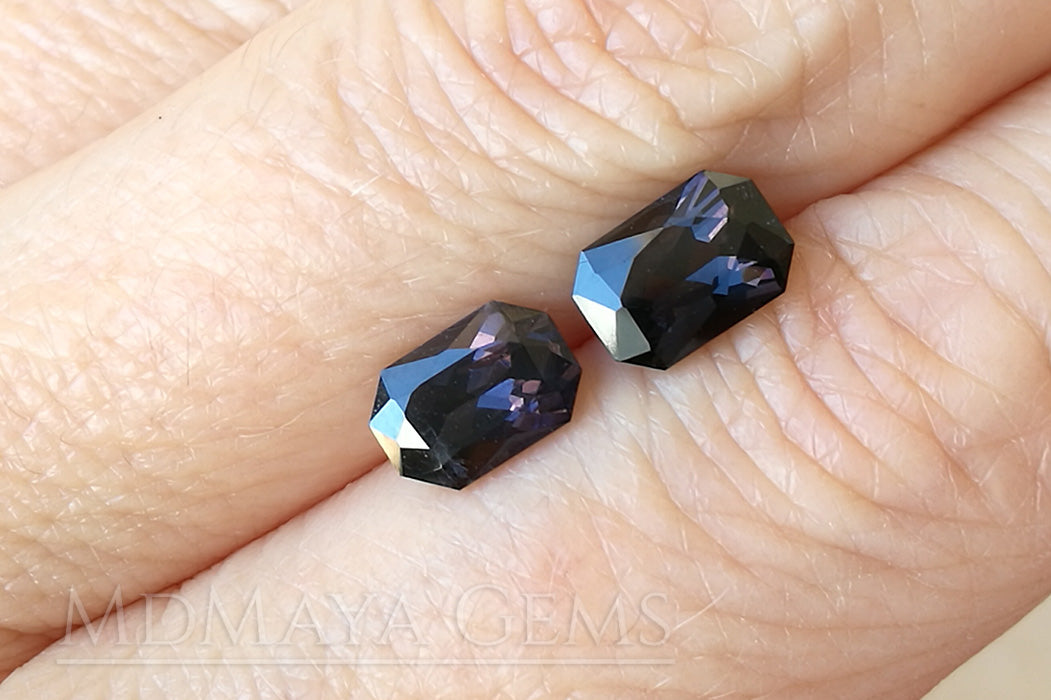 Pair Bluish Violet Spinel Gemstones for sale Octagon Cut 2.66 ct