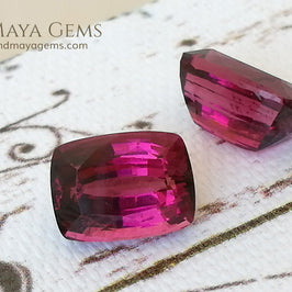 Pair Rubellite Tourmaline from Mozambique Fabulous Match 6.25 ct pair cushion cut under daylight