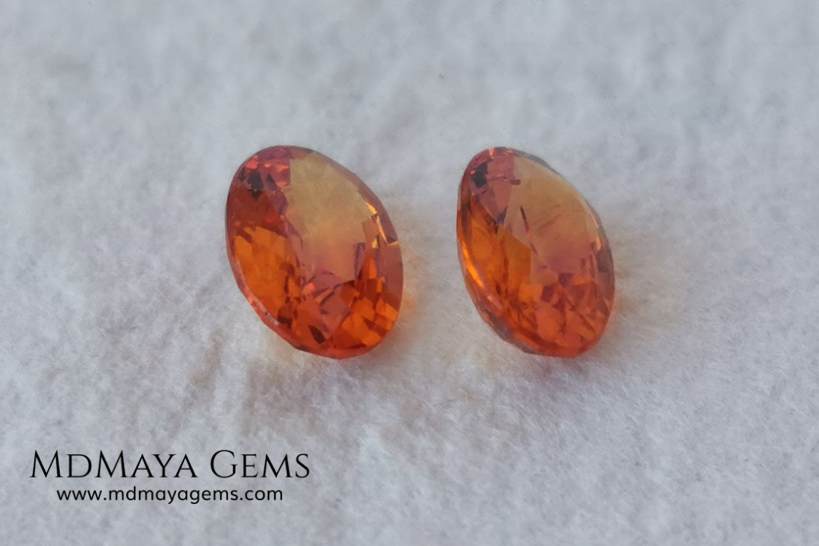  Pair Mandarin Garnet. Oval Cut. 1.82 ct total. Stunning and Bright Orange Spessartite Garnets. Beautiful pair of natural and untreated gemstones, they will be superb on some earrings. They are full of life, they are pure orange. Don't miss it!