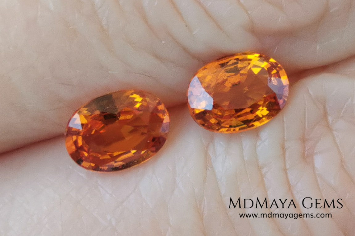  Pair Mandarin Garnet. Oval Cut. 1.82 ct total. Stunning and Bright Orange Spessartite Garnets. Beautiful pair of natural and untreated gemstones, they will be superb on some earrings. They are full of life, they are pure orange. Don't miss it!