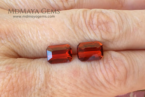 Pair Orange Spessartite Garnets Emerald cut 5.45 ct