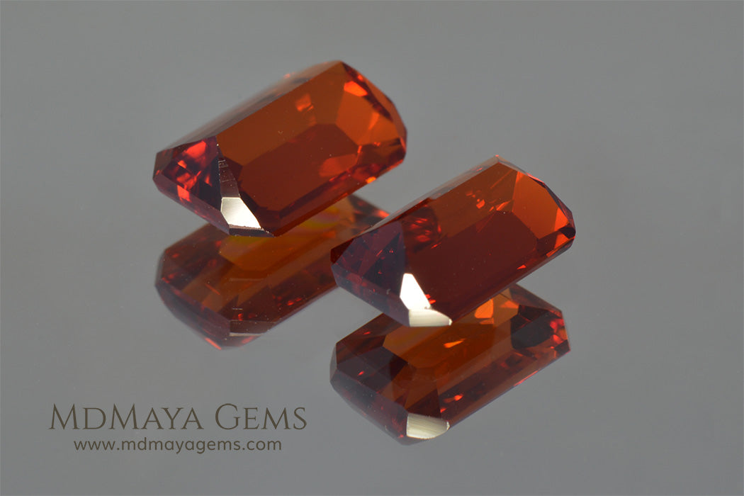 Pair Orange Spessartite Garnets Emerald cut 5.45 ct