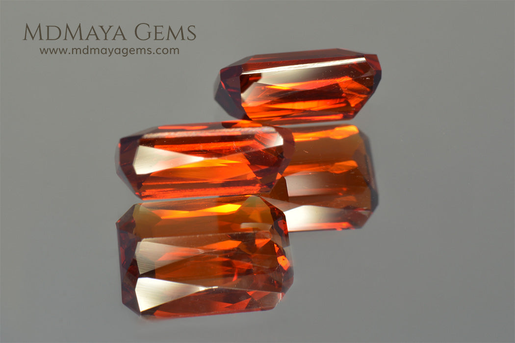 Pair Orange Spessartite Garnets Emerald cut 5.45 ct