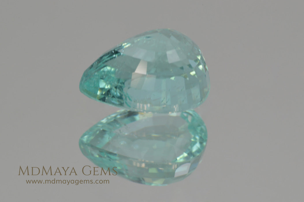 Finest Neon Greenish Blue Paraiba Pear Cut 2.21 ct 