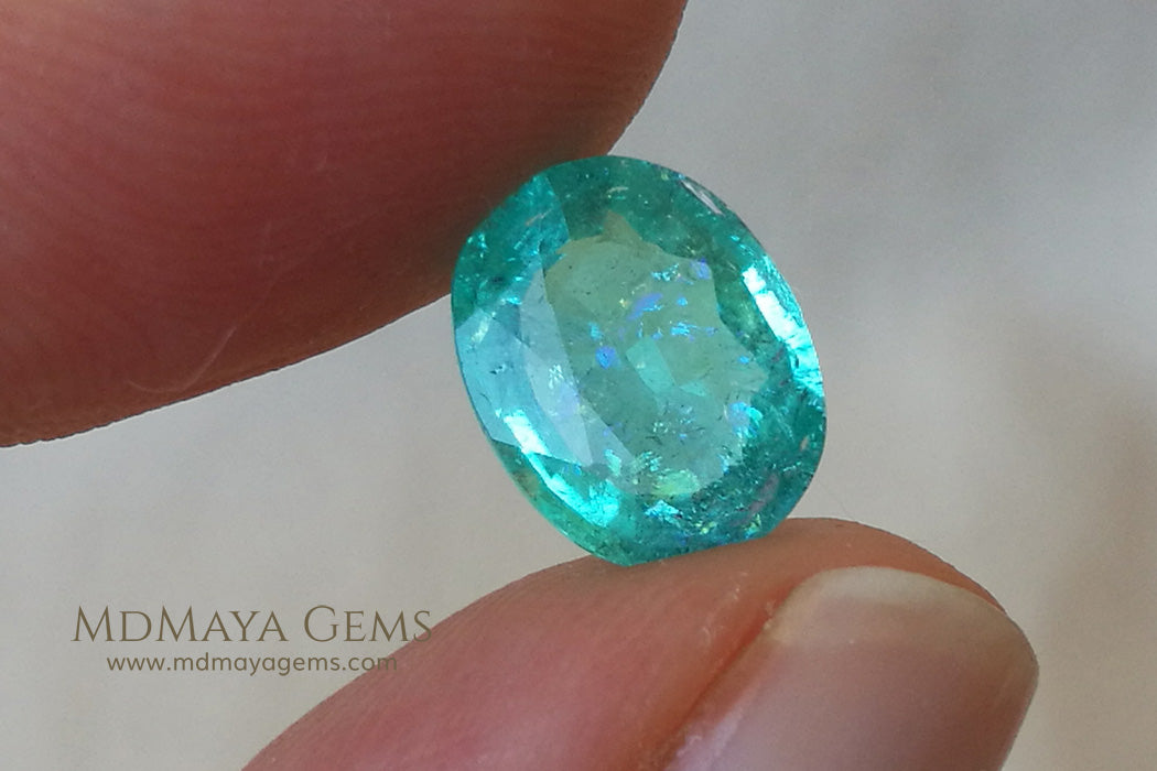 Neon Greenish Blue African Paraiba Tourmaline Oval Cut 2.43 ct under daylight