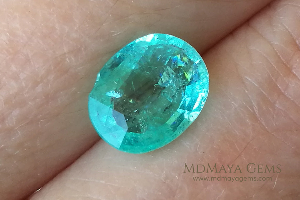 Neon Greenish Blue African Paraiba Tourmaline Oval Cut 2.43 ct under daylight