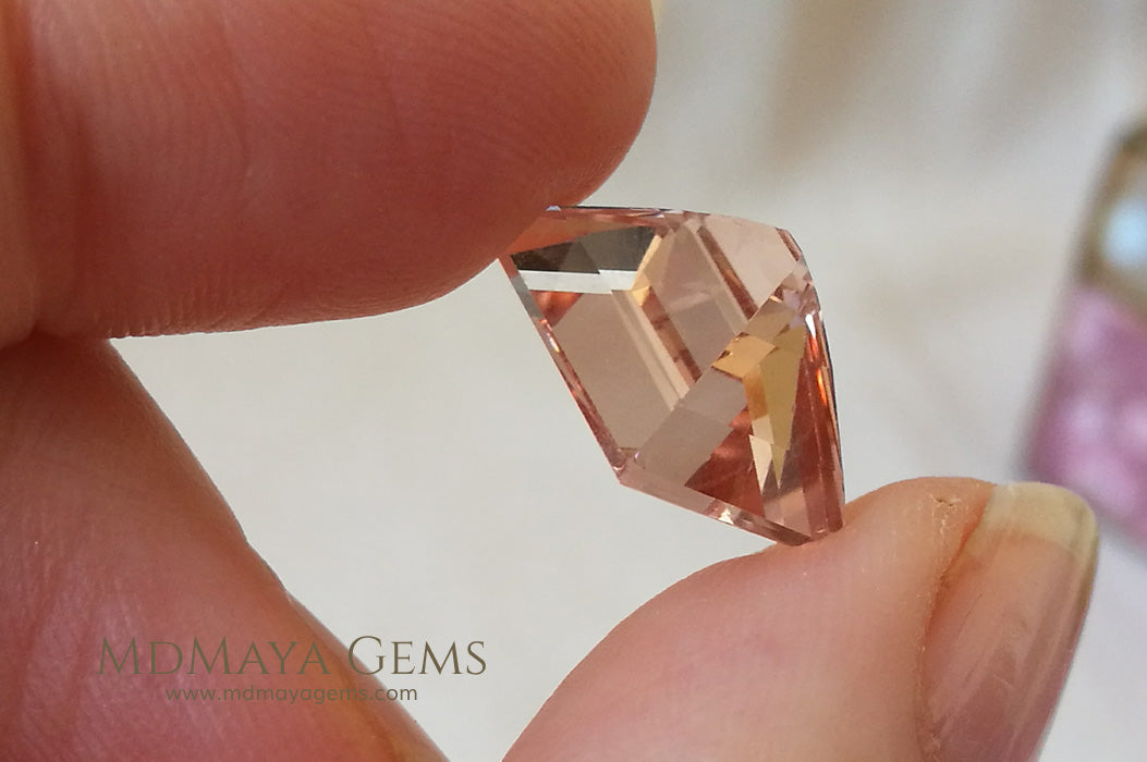 Natural Large Peach Morganite Rectangle cut 7.50 ct under daylight