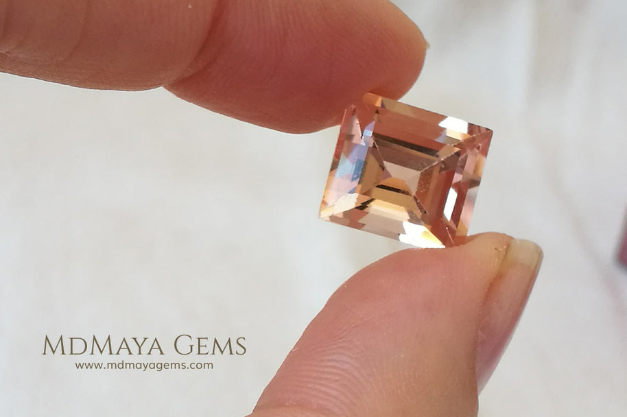 Natural Large Peach Morganite Rectangle cut 7.50 ct under daylight