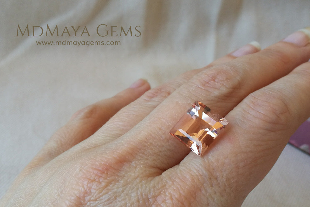 Natural Large Peach Morganite Rectangle cut 7.50 ct under daylight