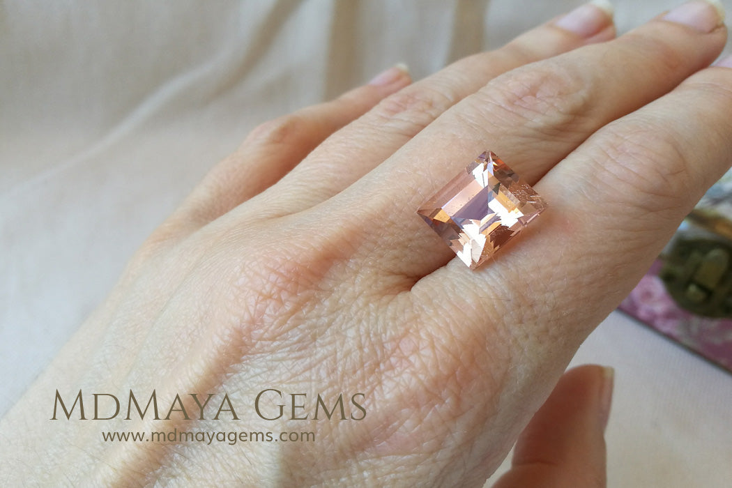 Natural Large Peach Morganite Rectangle cut 7.50 ct under daylight