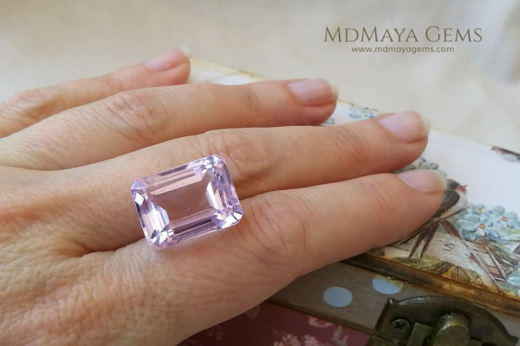 Brilliant Pink Kunzite Gemstone Emerald Cut 23.75 ct