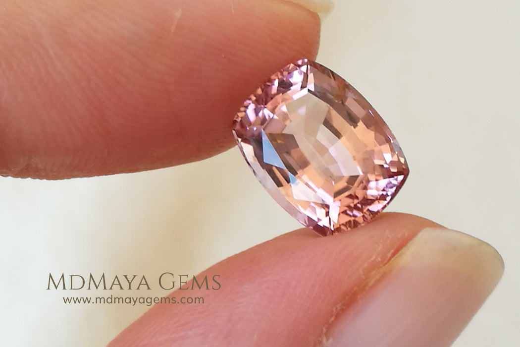 Pink Tourmaline Gemstone. Cushion Cut. 4.15 ct under daylight