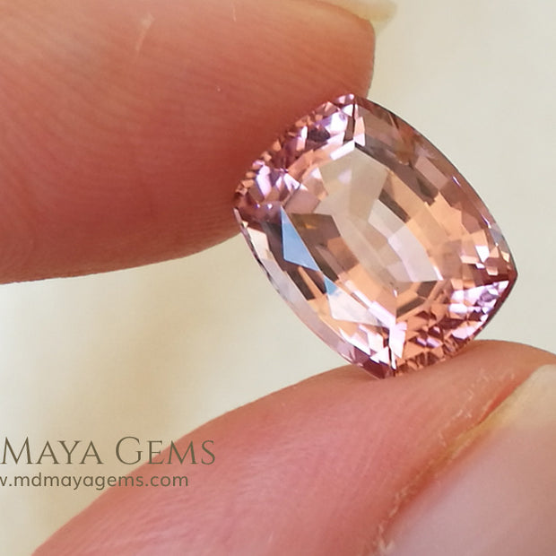 Pink Tourmaline Gemstone. Cushion Cut. 4.15 ct under daylight