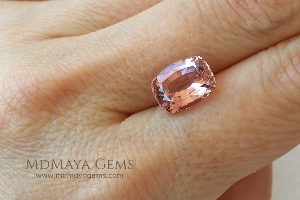 Pink Tourmaline Gemstone. Cushion Cut. 4.15 ct under daylight