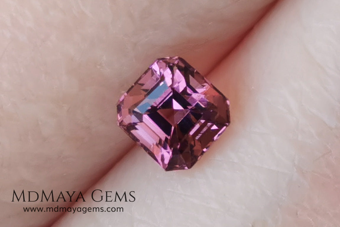 Amazing pink tourmaline, 0.63 ct, asscher cut - square. This small tourmaline has a great brightness and saturation, it is very balanced in color, its asscher size makes it look bigger than it really is, it will be perfect in a ring. It is a great gem at a reduced price