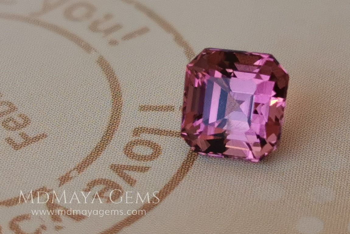 Amazing pink tourmaline, 0.63 ct, asscher cut - square. This small tourmaline has a great brightness and saturation, it is very balanced in color, its asscher size makes it look bigger than it really is, it will be perfect in a ring. It is a great gem at a reduced price