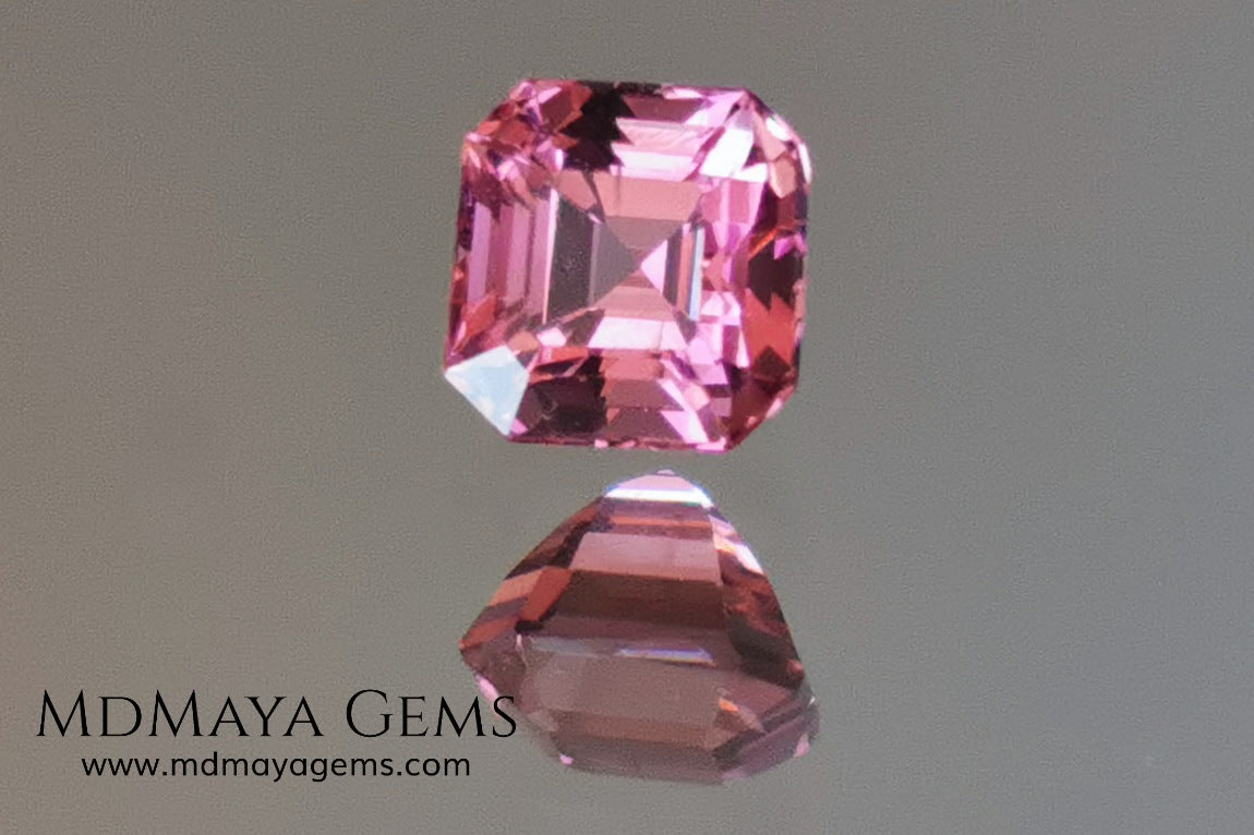 Amazing pink tourmaline, 0.63 ct, asscher cut - square. This small tourmaline has a great brightness and saturation, it is very balanced in color, its asscher cut makes it look bigger than it really is, it will be perfect in a ring. It is a great gem at a reduced price