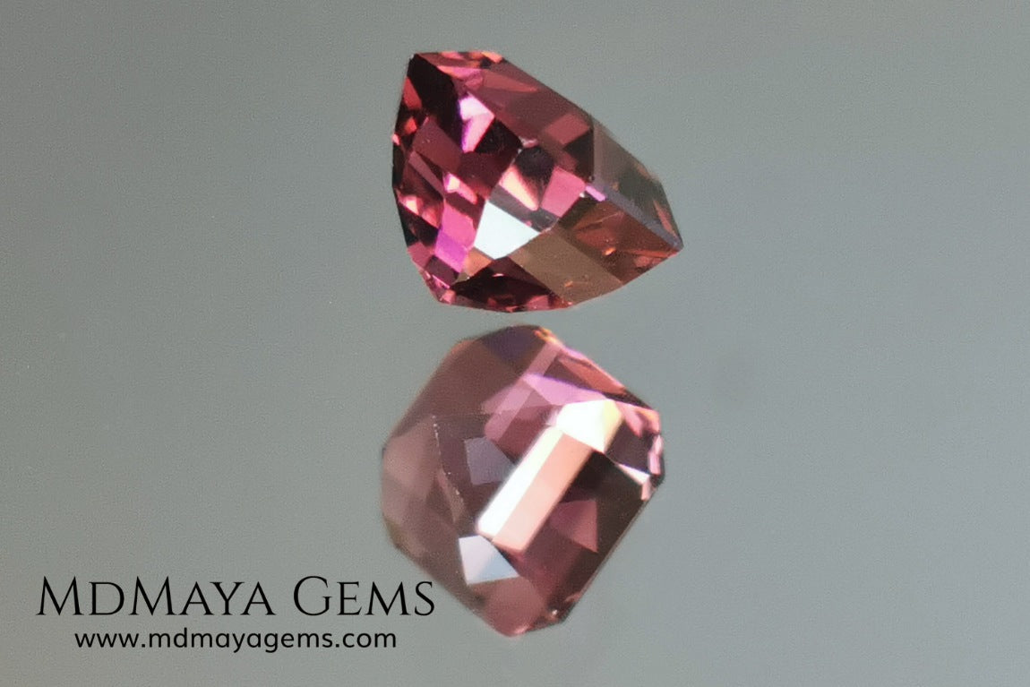 Reddish Pink tourmaline. Asscher cut - Square 6 mm. 1.45 ct.  Beautiful pink tourmaline, with great bright and saturation. It has a great quality of cut, very well proportioned. Its behavior under any type of light is very good. Looking gorgeous under any type of lighting. It would look perfect on an engagement ring or any jewel you can imagine. A great gem at a low price.