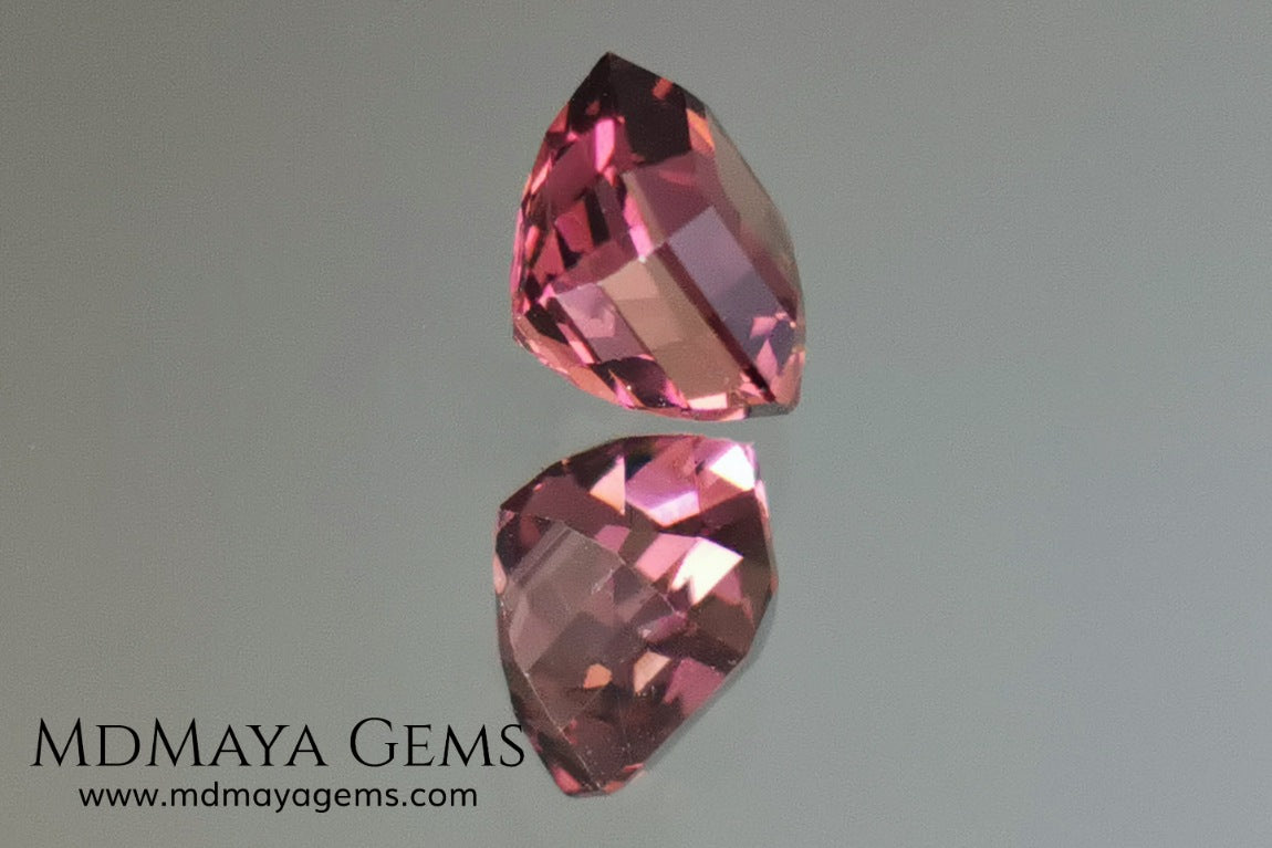Reddish Pink tourmaline. Asscher cut - Square 6 mm. 1.45 ct.  Beautiful pink tourmaline, with great bright and saturation. It has a great quality of cut, very well proportioned. Its behavior under any type of light is very good. Looking gorgeous under any type of lighting. It would look perfect on an engagement ring or any jewel you can imagine. A great gem at a low price.