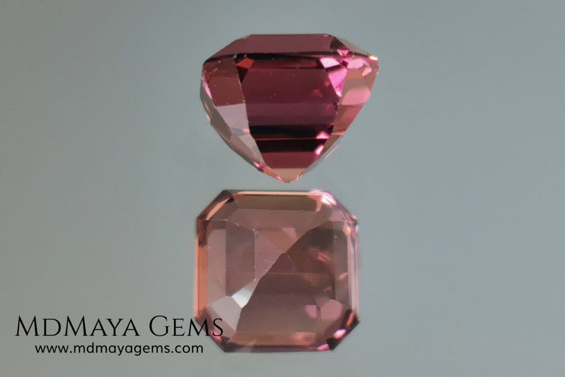 Reddish Pink tourmaline. Asscher cut - Square 6 mm. 1.45 ct.  Beautiful pink tourmaline, with great bright and saturation. It has a great quality of cut, very well proportioned. Its behavior under any type of light is very good. Looking gorgeous under any type of lighting. It would look perfect on an engagement ring or any jewel you can imagine. A great gem at a low price.