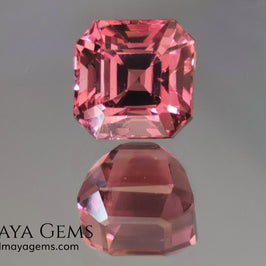 Reddish pink tourmaline. Asscher cut. 2.65 ct. This natural gemstone has a very saturated reddish-pink color, along with its beautiful cut and size, it will be look amazing in a ring. A great gem.