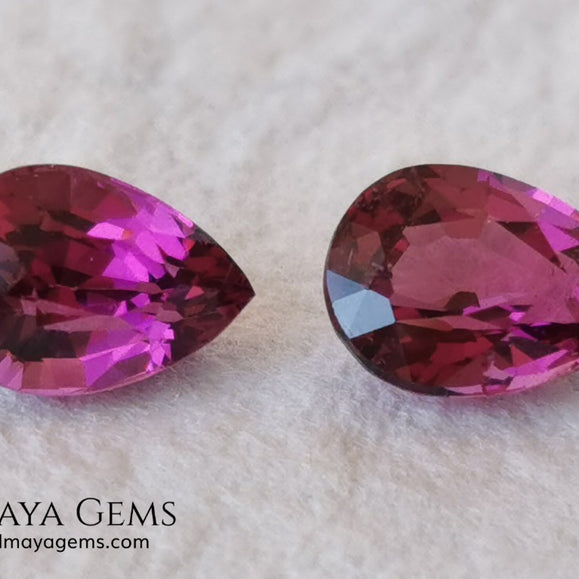 Vivid Purple-Red Rhodolite Garnet Pair 2.10 ct – Pear Cut – MdMaya Gems