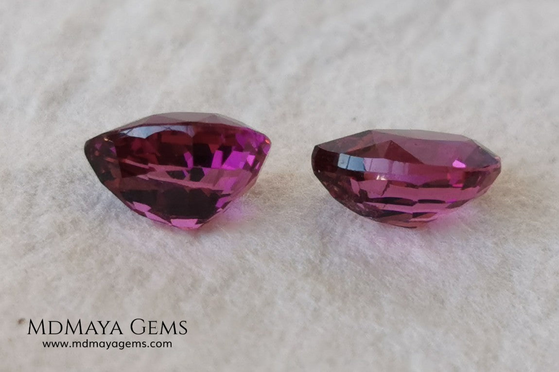  Vivid Purple Red Rhodolite Pair, 2.10 ct, pear cut. This natural and untreated gemstones have an excellent color, they will look perfect in any piece of jewelry. An affordable precious stones and amazing.