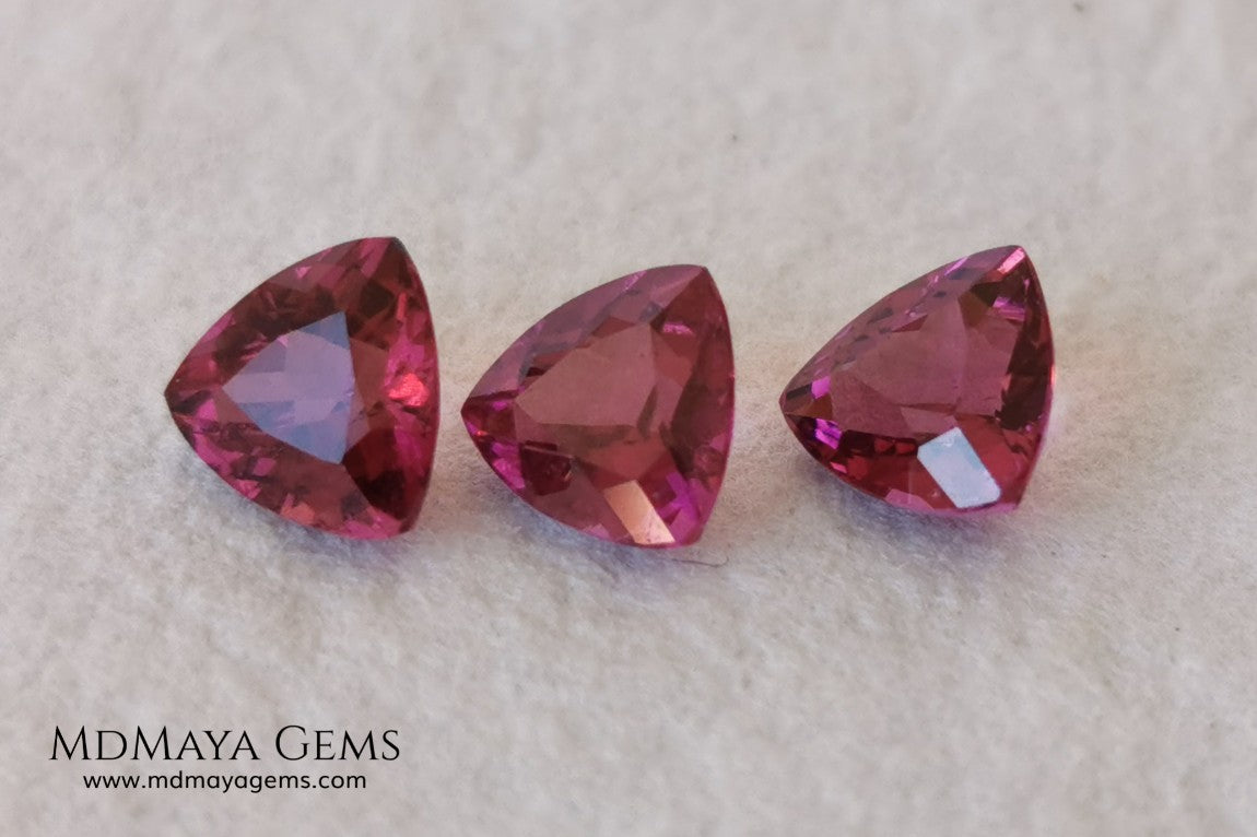 Purple Red Rhodolite Set, 2.52 ct, trillion cut. Beautiful set for your bespoke jewelry at an affordable price.