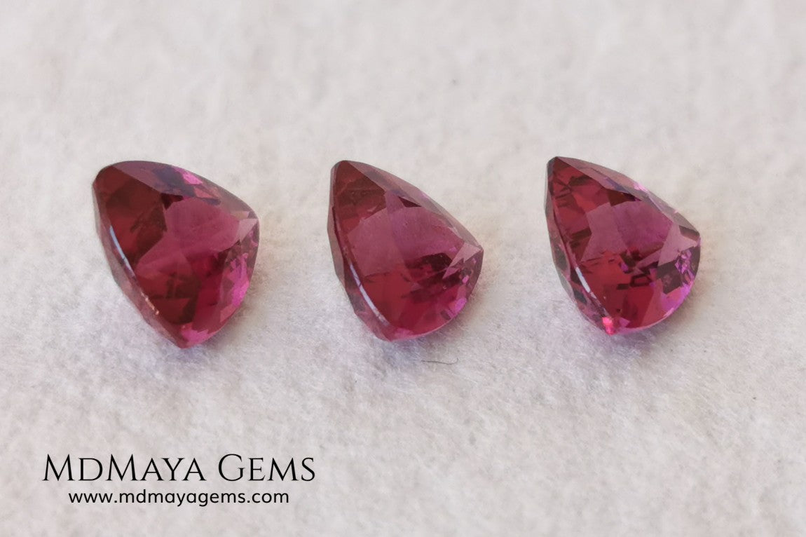Purple Red Rhodolite Set, 2.52 ct, trillion cut. Beautiful set for your bespoke jewelry at an affordable price.