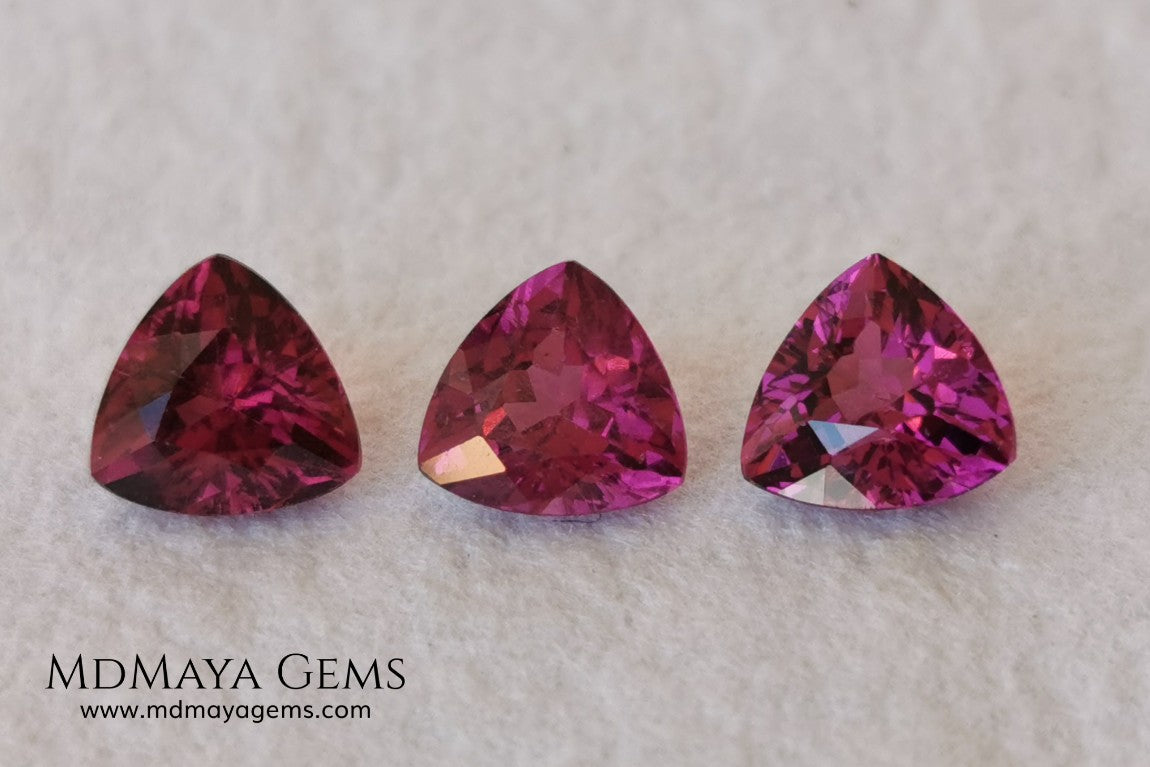 Purple Red Rhodolite Set, 2.52 ct, trillion cut. Beautiful set for your bespoke jewelry at an affordable price.