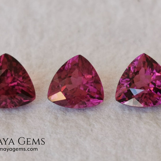 Purple Red Rhodolite Set, 2.52 ct, trillion cut. Beautiful set for your bespoke jewelry at an affordable price.