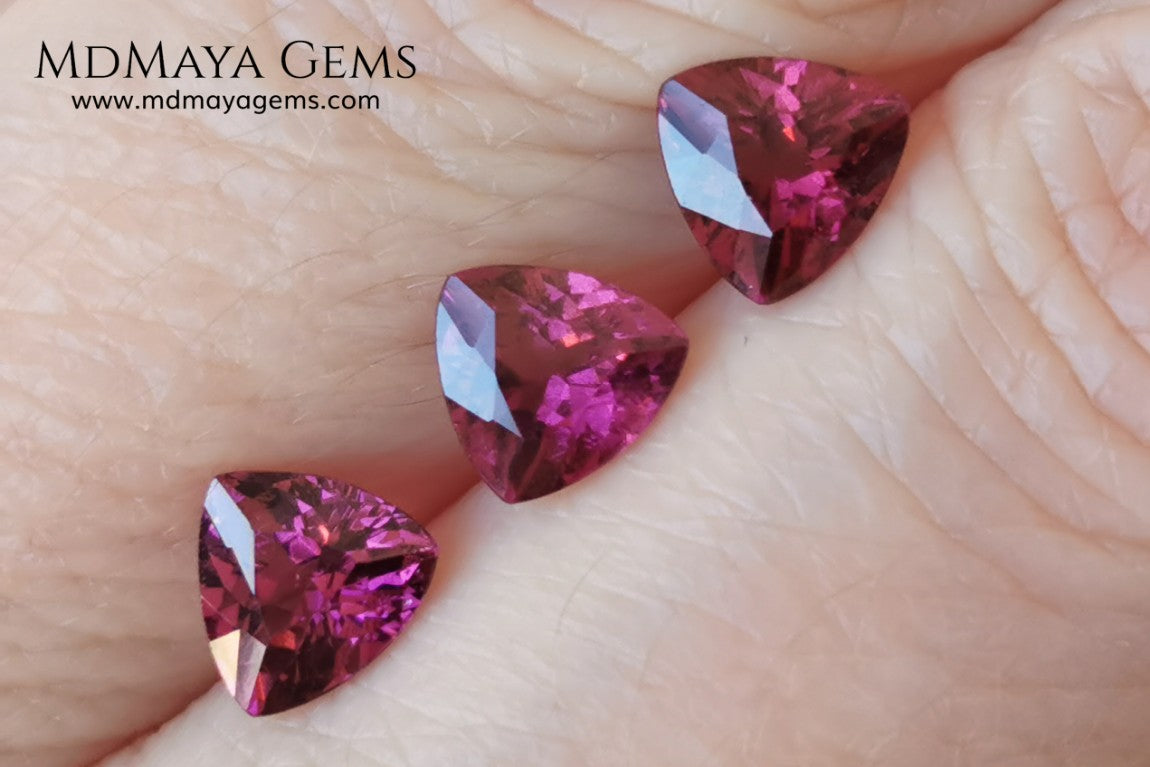 Purple Red Rhodolite Set, 2.52 ct, trillion cut. Beautiful set for your bespoke jewelry at an affordable price.