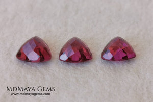 Purple Red Rhodolite Set, 2.52 ct, trillion cut. Beautiful set for your bespoke jewelry at an affordable price.
