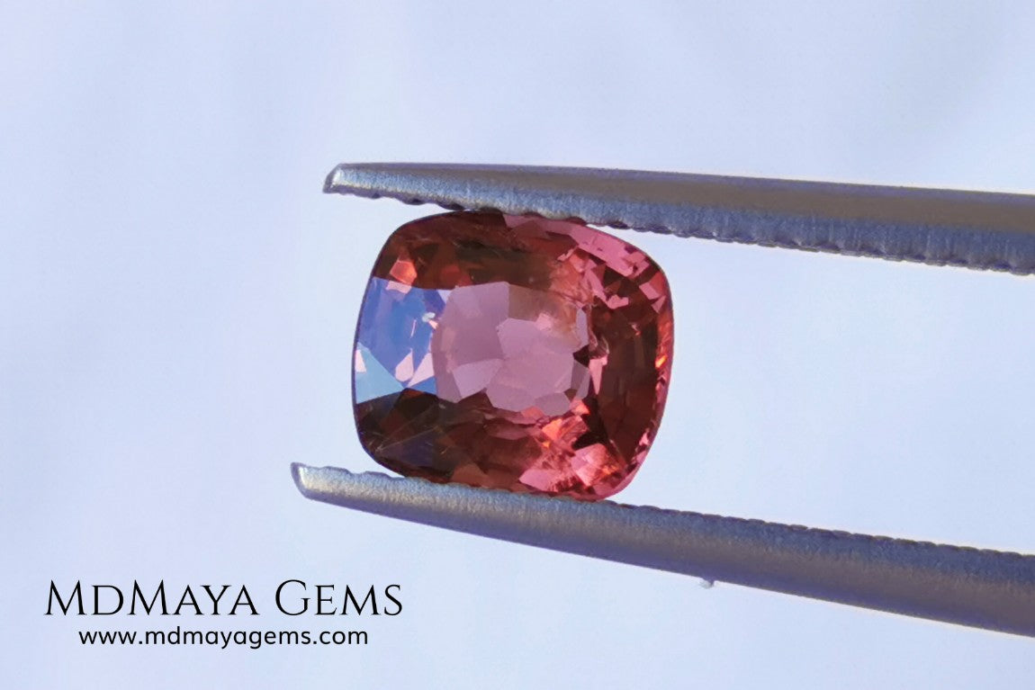 Red - Orange Spinel. Cushion Cut. 1.11 cts. Beautiful untreated gem for your personalized jewelry. This beautiful spinel is so inexpensively priced due to a fracture in the pavilion, it is not visible and does not affect the beauty of the gem at all.