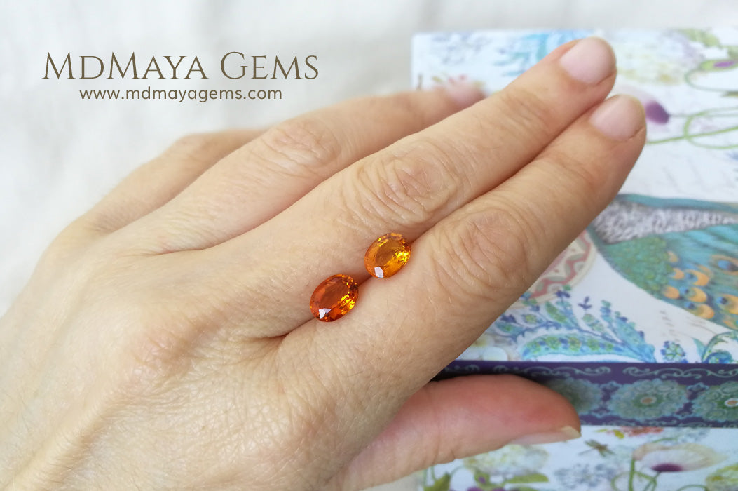 Rare Orange Clinohumite Gemstones Matched Pair Oval cut 2.61 ct