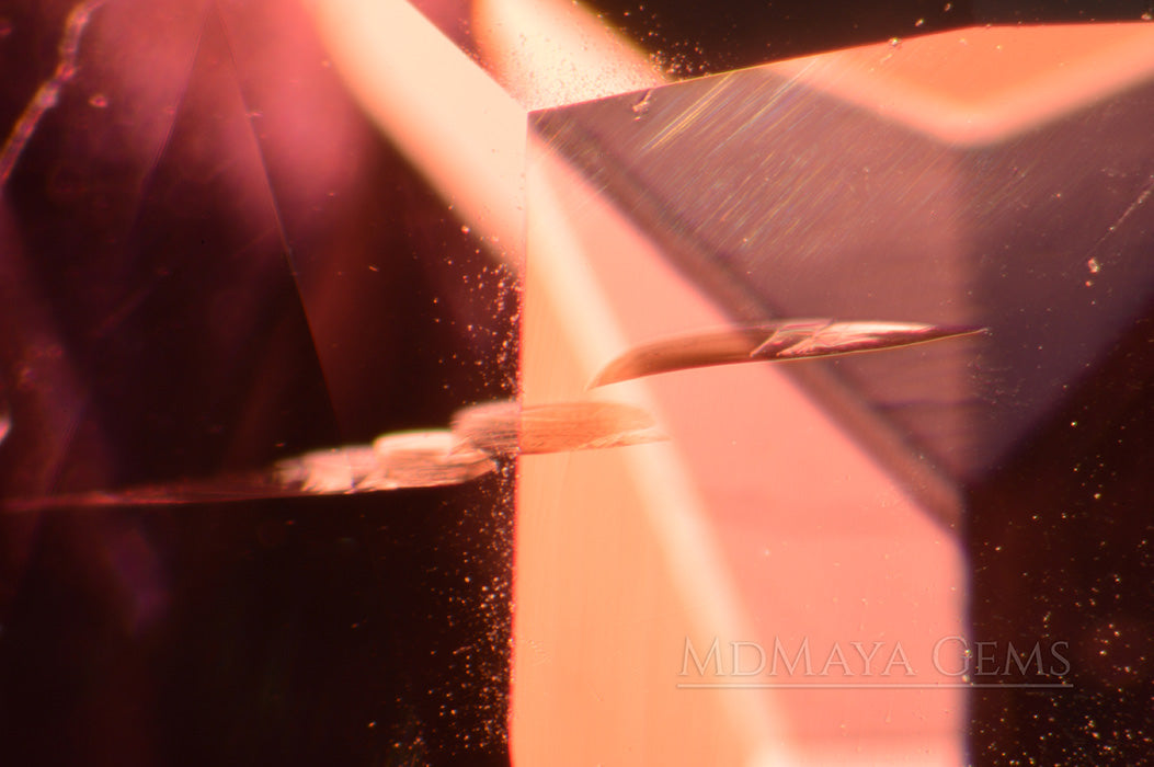 Inclusions in  Unheated Red Purple Spinel. Rectangle Cut. 2.18 ct