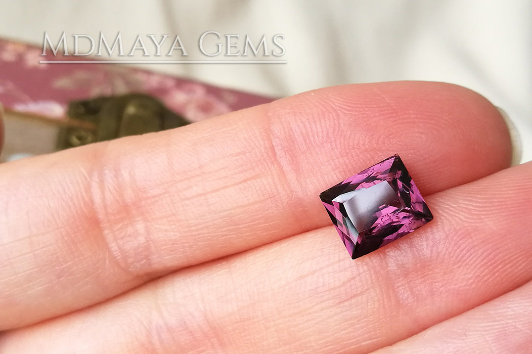 Bright Unheated Red Purple Spinel. Rectangle Cut. 2.18 ct