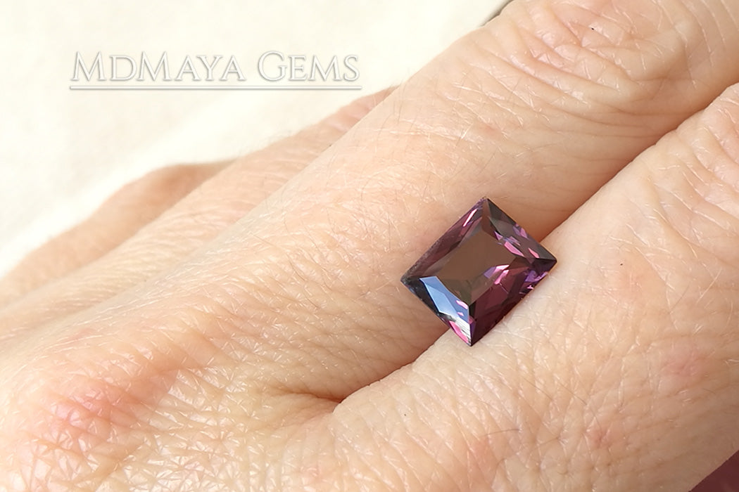 Bright Unheated Red Purple Spinel. Rectangle Cut. 2.18 ct