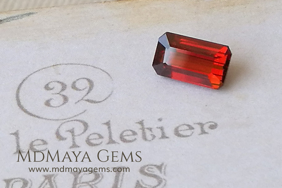 Hot Reddish Orange Spessartite Garnet Emerald Cut 3.47 ct
