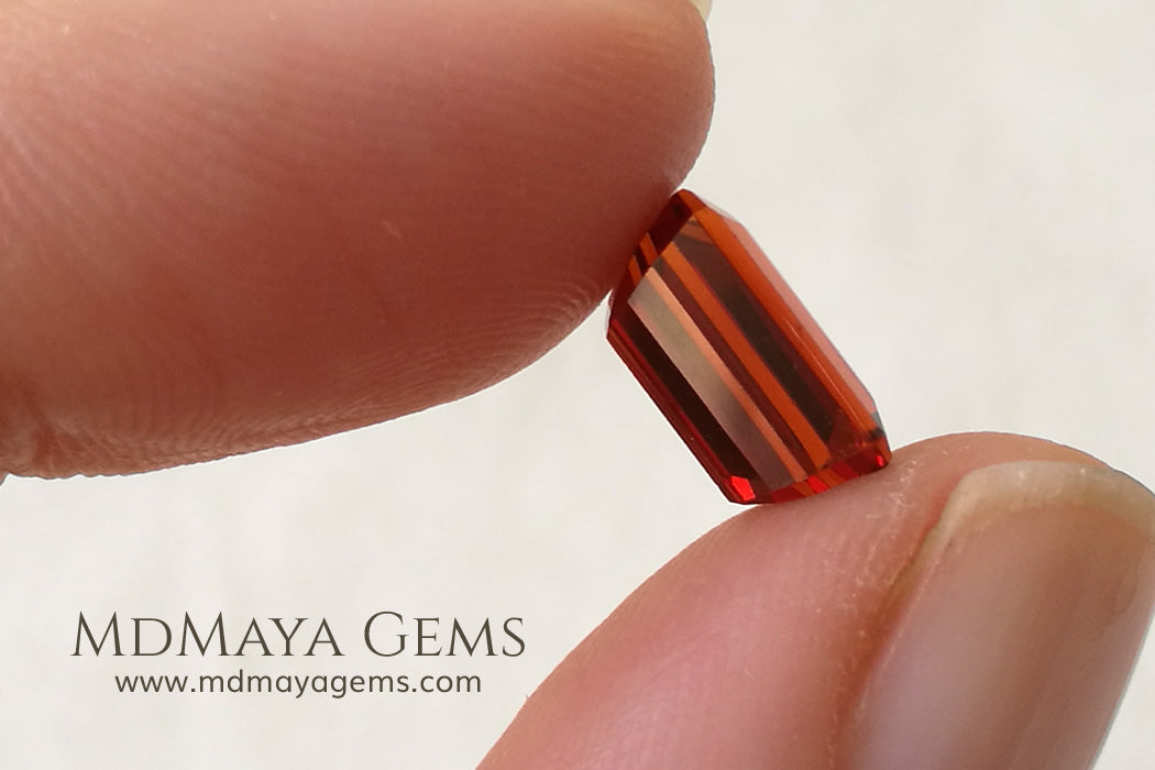 Hot Reddish Orange Spessartite Garnet Emerald Cut 3.47 ct