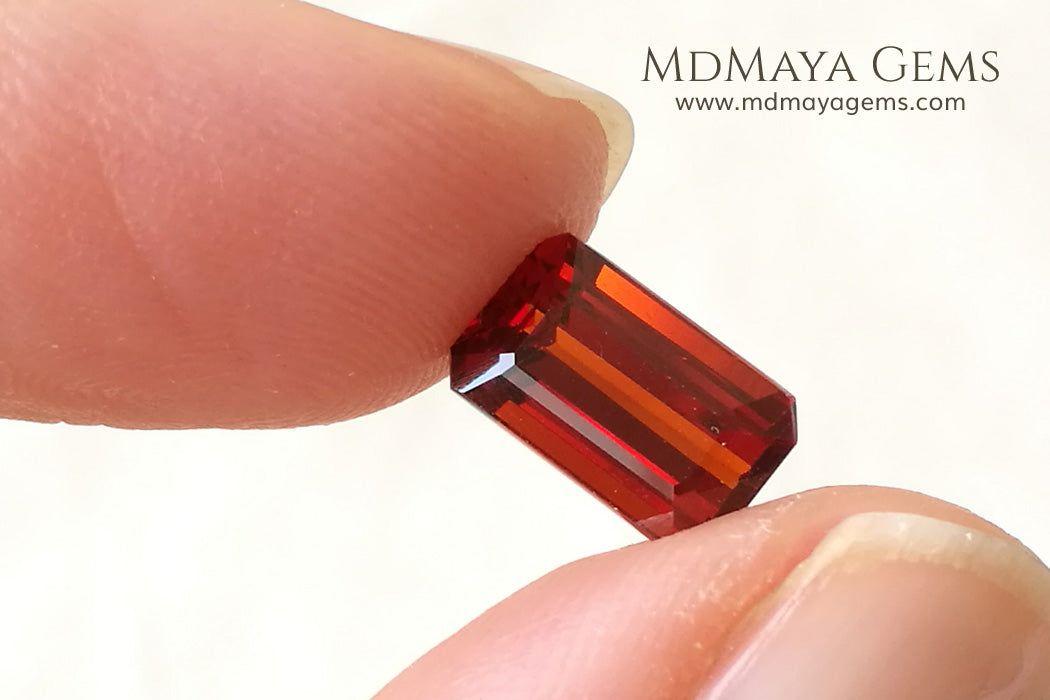 Hot Reddish Orange Spessartite Garnet Emerald Cut 3.47 ct