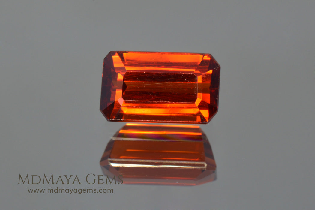 Hot Reddish Orange Spessartite Garnet Emerald Cut 3.47 ct