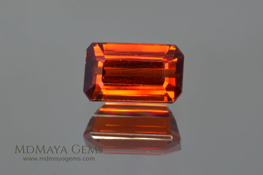 Hot Reddish Orange Spessartite Garnet Emerald Cut 3.47 ct