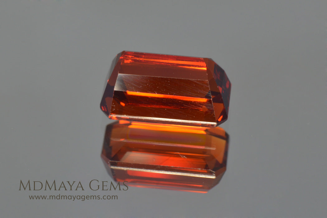 Hot Reddish Orange Spessartite Garnet Emerald Cut 3.47 ct