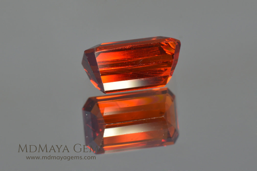 Hot Reddish Orange Spessartite Garnet Emerald Cut 3.47 ct