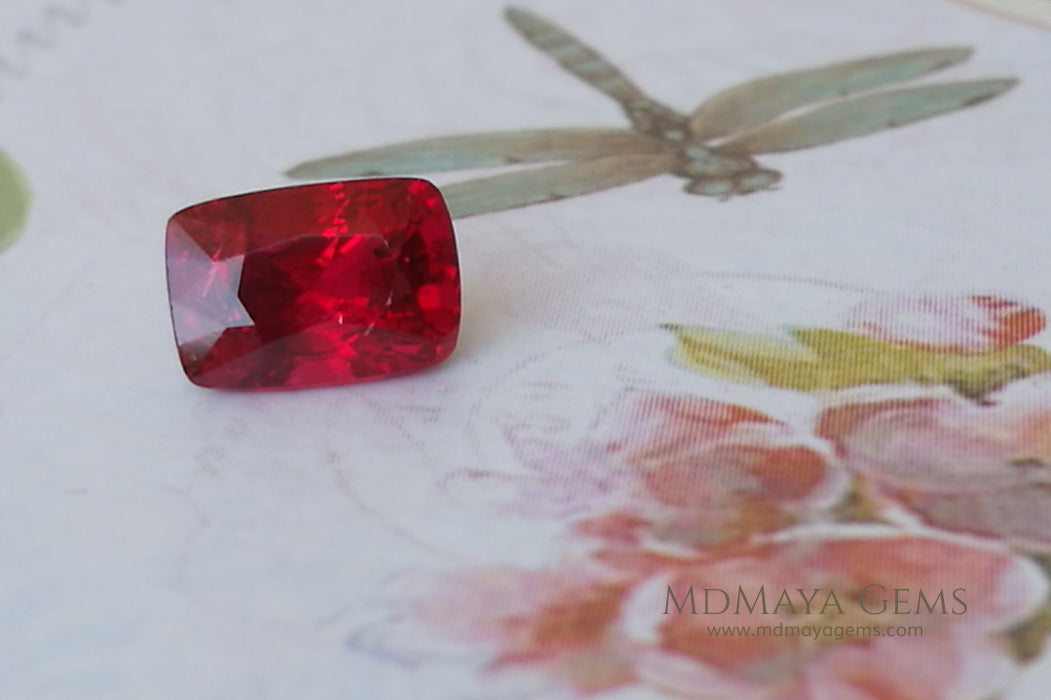 Hot Red Burmese Spinel Cushion Cut 0.92 ct