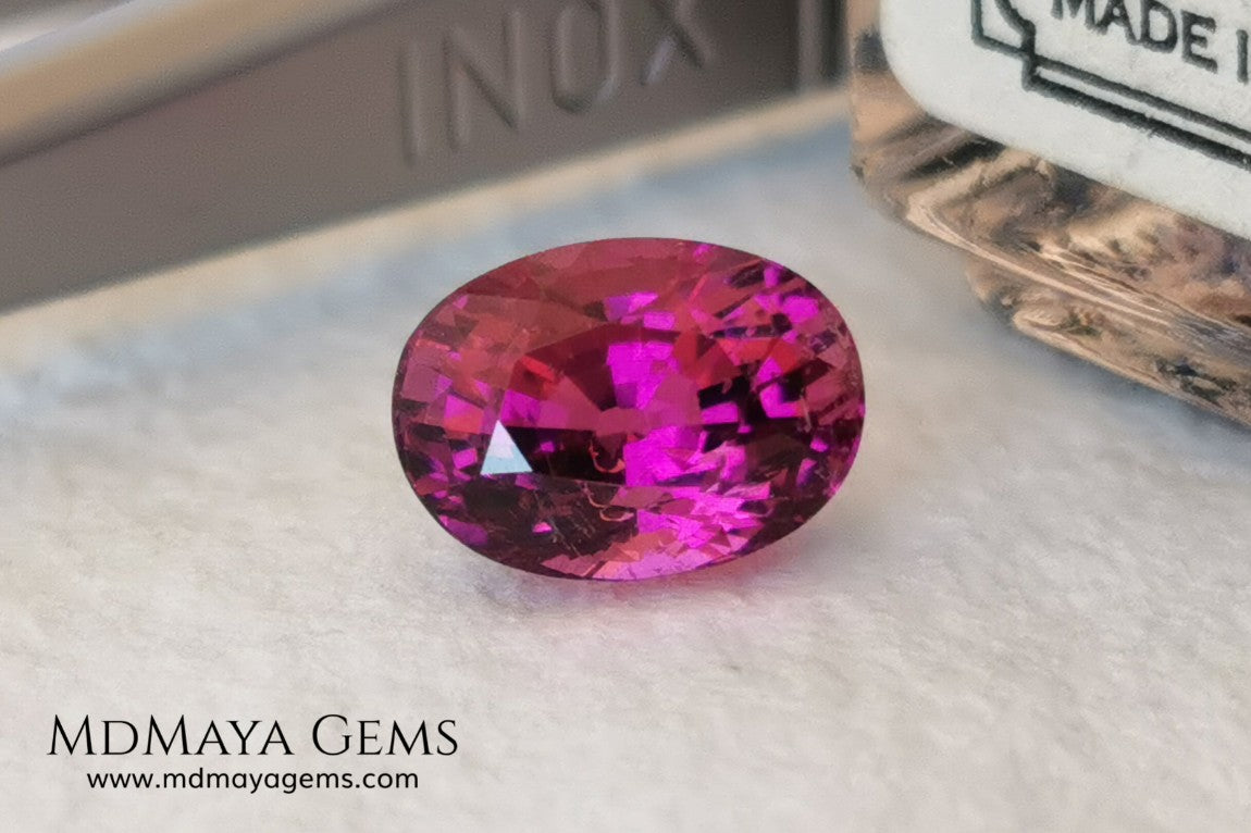 Intense Reddish Purple Rubellite 1.21 ct. Oval Cut. African Tourmaline. This gemstone has a saturated pink color. This little gem has the best color of rubellites, under the natural light you can see a very intense pink. It will look fab in a ring, this pink gemstone shines by itself.