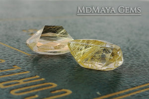 Matched Pair of rutilated quartz with beautiful golden inclusions 15.91 ct, checkerboard cut 