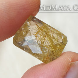 Matched Pair of rutilated quartz with beautiful golden inclusions 15.91 ct, checkerboard cut 