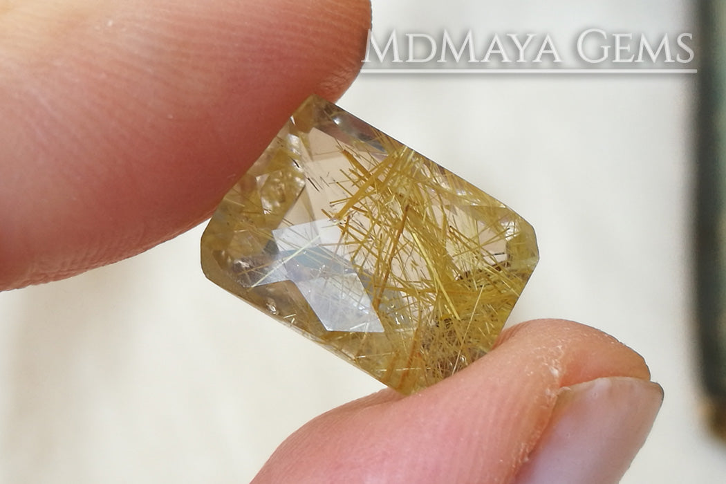 Matched Pair of rutilated quartz with beautiful golden inclusions 15.91 ct, checkerboard cut 